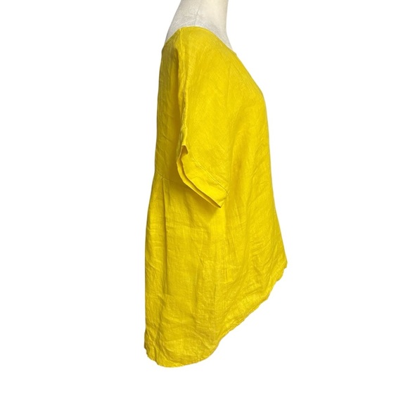 Terzo Millennio Women Yellow Mustard 100 % Linen Blouse Size M Button Back Light - Picture 5 of 10
